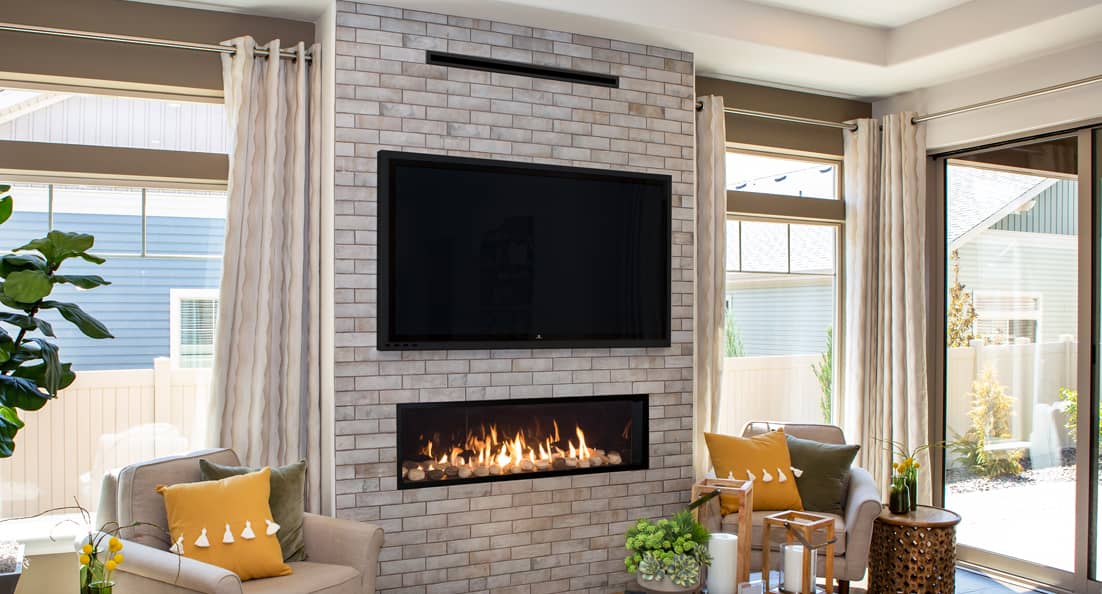 Valor L2 gas fireplace shown with HeatShift