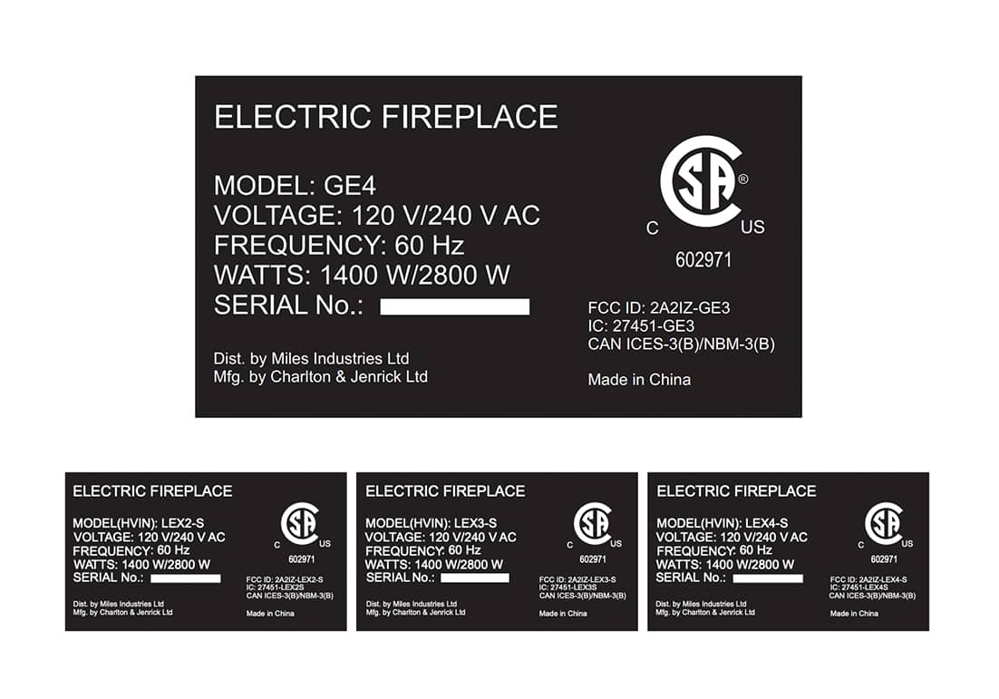 Find your serial number and product information on the fireplace rating plate